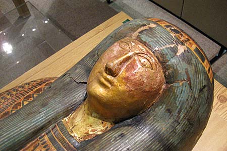 Detail of Egyptian sarcophagus showing face