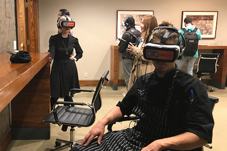 Students wearing VR head gear